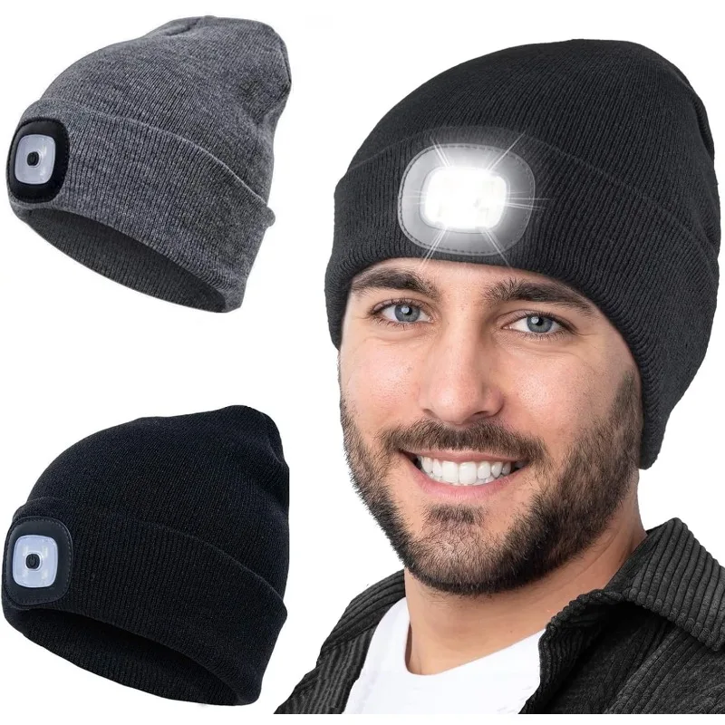 LED Beanie with Light Unisex Warm Winter Hat Unisex LED Hat with Flashlight Beanie Flashlight Fishing Camping Night
