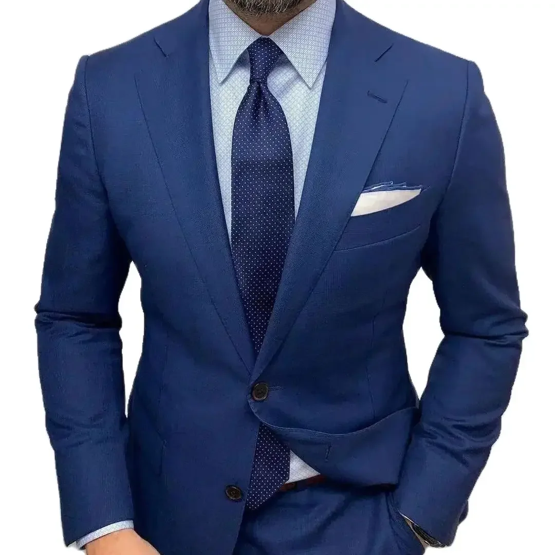 Casual Elegant Royal Blue Men's Sutis Notch Lapel Slim Fit Male Tuxedo For Wedding Custom 2 Pieces Jacket+Pants Trajes De Hombre