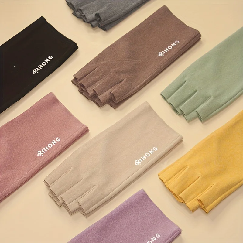Winter Women's Gloves Thermal Solid Color Mittens New Thin Style Gloves Half-finger For Cold Weather Typing Working Driving