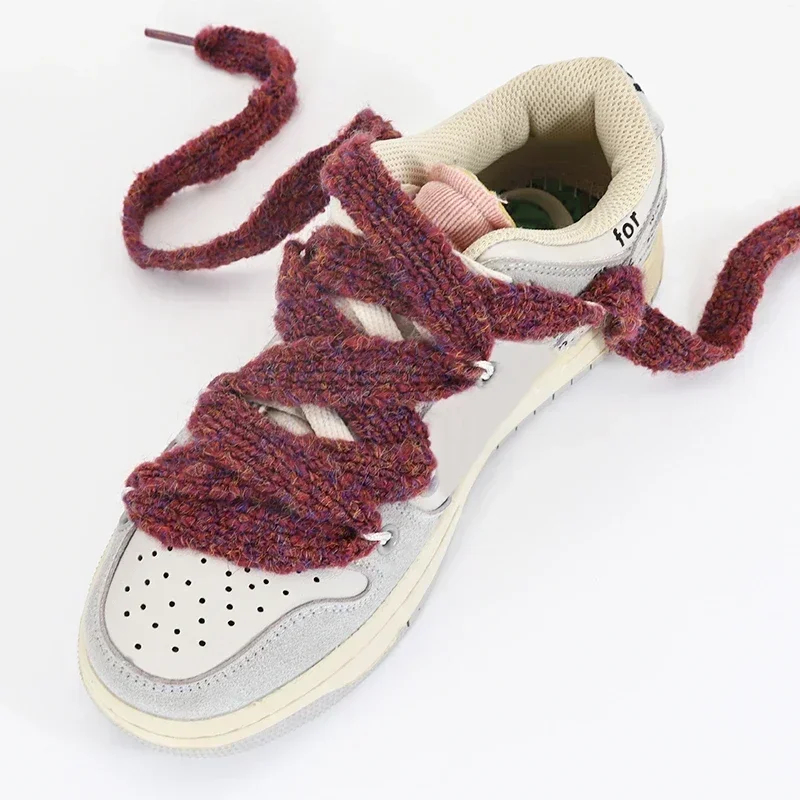 Coolstring 1.8cm Wide Plush Big Fat Single-layer Colorful Mohair Shoelaces Fluffy Fuzzy Flat Shape Sneaker Laces for Women Men