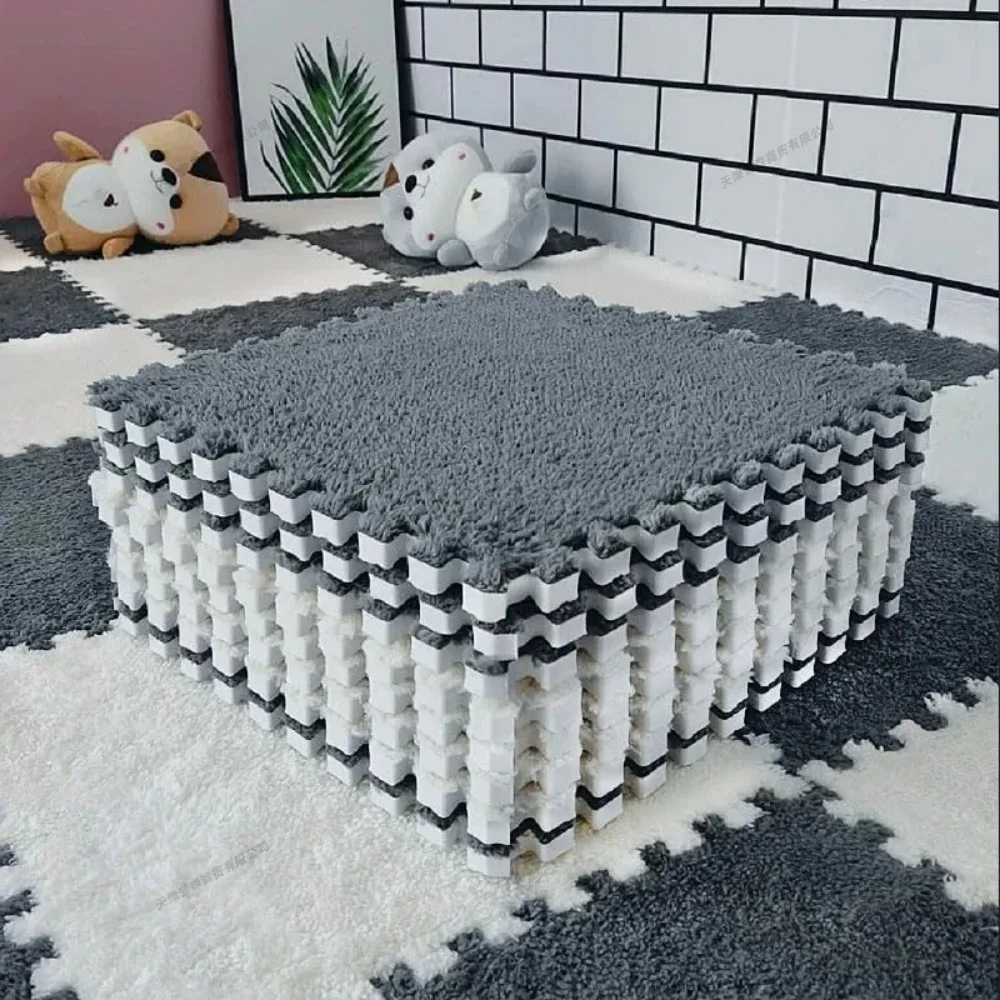 20Pcs Plush Baby Play Mat 30x30cm Soft Puzzle Crawling Pad Interlocking Floor Rug Carpet Mat for Children's Room Nursery Bedroom
