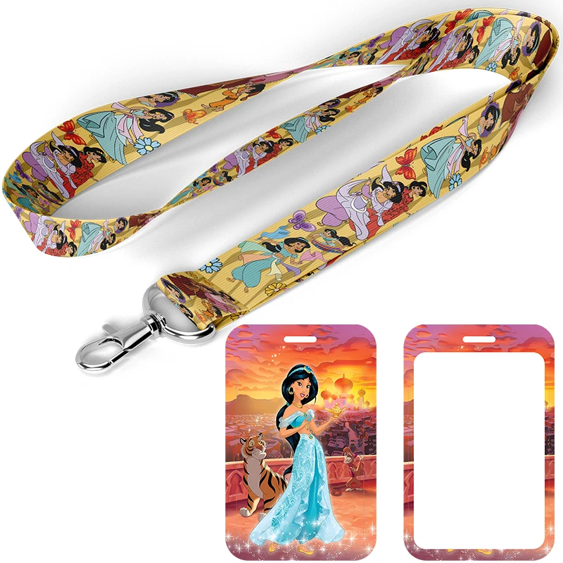 D1619 Cartoon Princess Jasmine Lanyard Phone Rope Key Id Campus Card Badge Holder Fashion Neck Strap Portachiavi Lariat Kids Gift