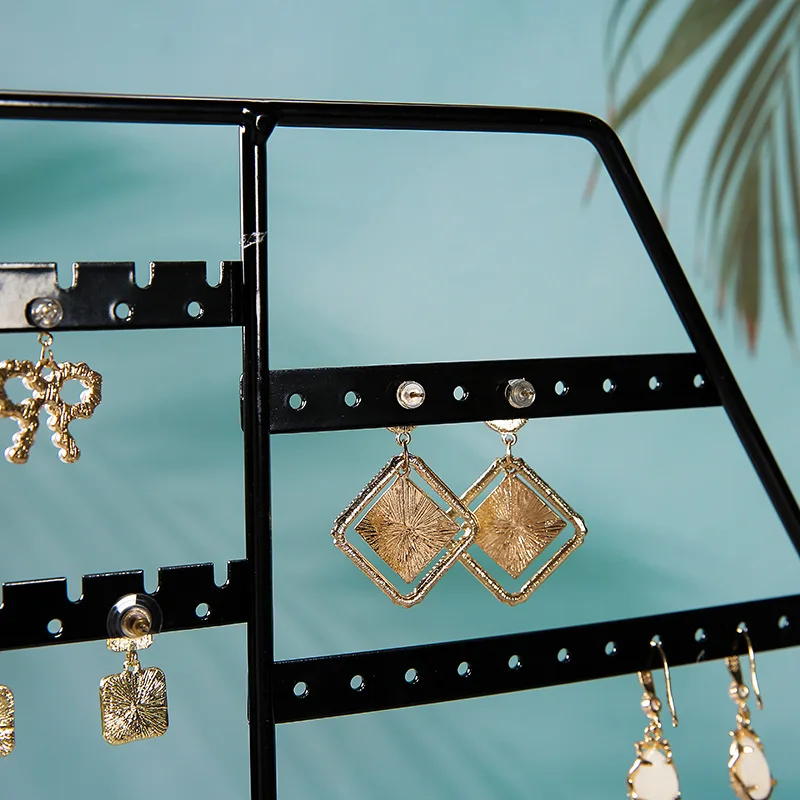 Metal Ear Studs with Wooden Base Earrings Organizer Pendant Necklace Display Stand Jewelry Holder Bracelet Presenting Rack