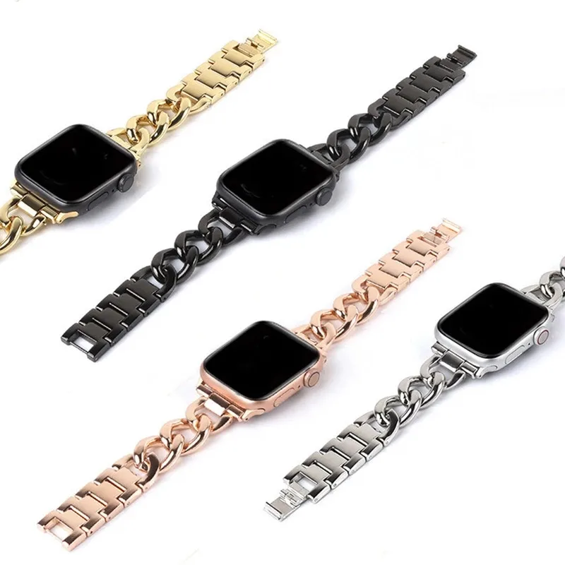 

Strap for Apple Watch band Chain 42mm 44mm 45mm woman meatal Steel Bracelet for Iwatch Series 7 6 se 5 4 3 41mm 40mm 38mm correa