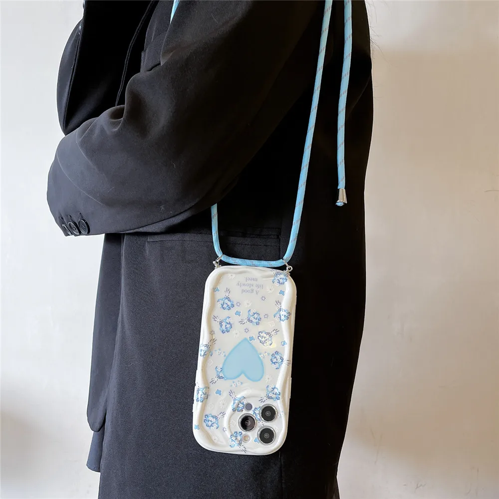 Graffiti Lanyard Shockproof Phone Case with Silicone Neck Cord and Crossbody Strap
