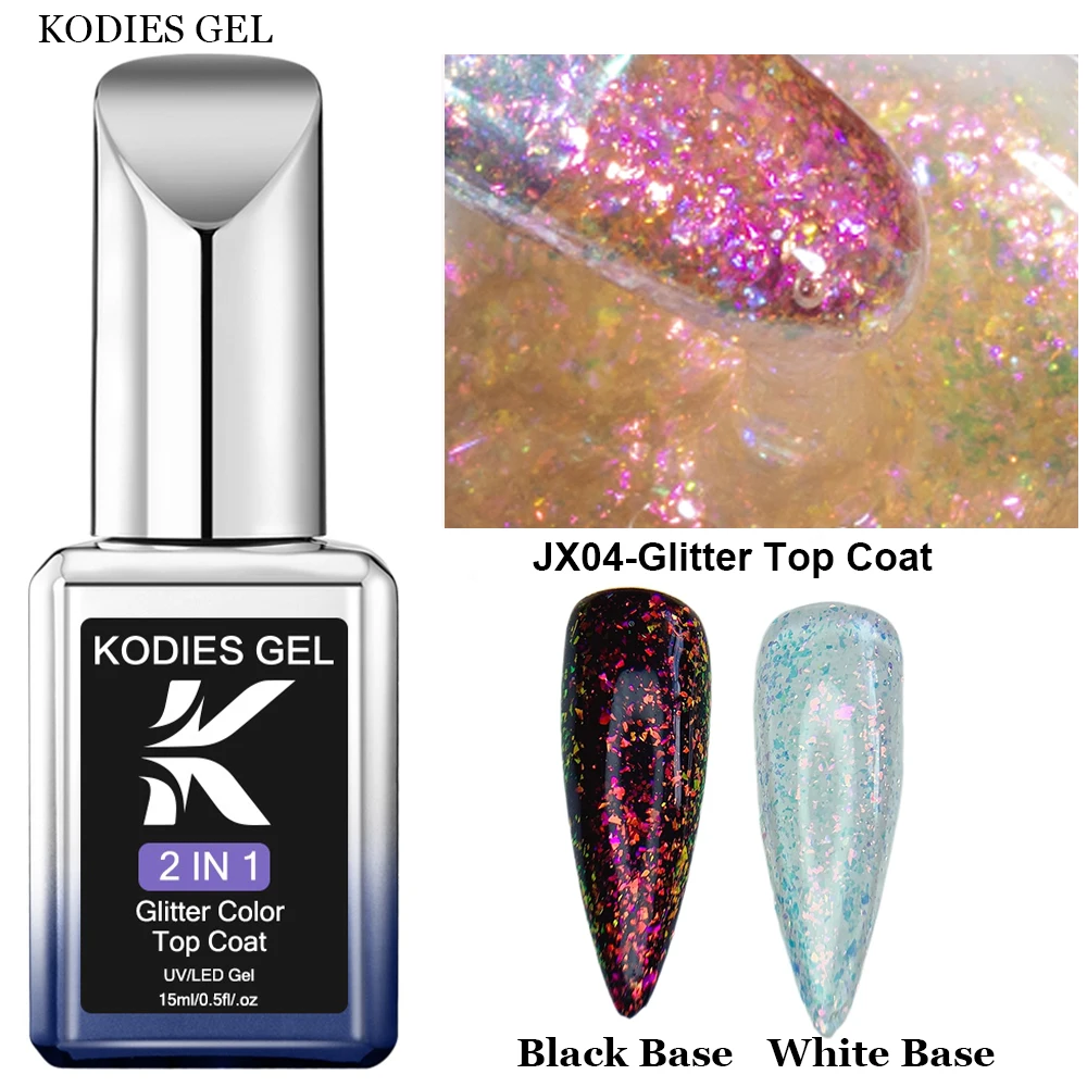 KODIES GEL Opal Glitter Top Coat Gel Nail Polish 15ML Sparkle Semi permanent UV Auroral Gel Varnish Finish All for Manicure Nail gel nail polish gel nail varnish nail polish finish