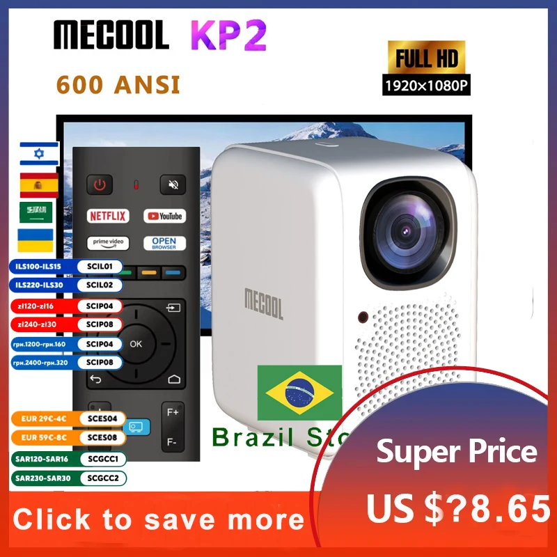 MECOOL KP2 LED Mini Projector 1920x1080 Pixels 600 ANSI HDMI-compatible Linux USB Audio Portable Home Media Video VS KP1 1080P