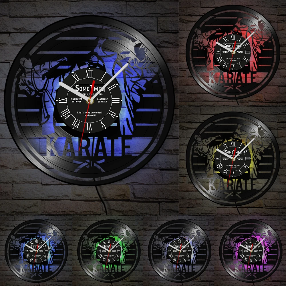 Personalized Karateka Vinyl Record Wall Clock For Boys Room Fighting Sports Japanese Martial Arts Home Decor Custom Karate Clock 5