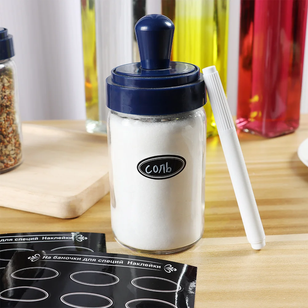 120Pcs Russian Pantry Labels Self-Adhesive Chalkboard Decal Reusable Handwritten Waterproof Seasoning Boxes Tags with Marker Pen