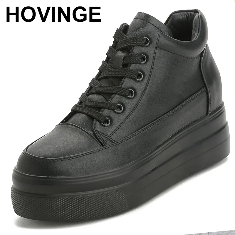 

Genuine Leather Women's White Shoes Platform Sneakers 2023 Spring autumn Fashion Women Black Increase Casual Shoes Woman