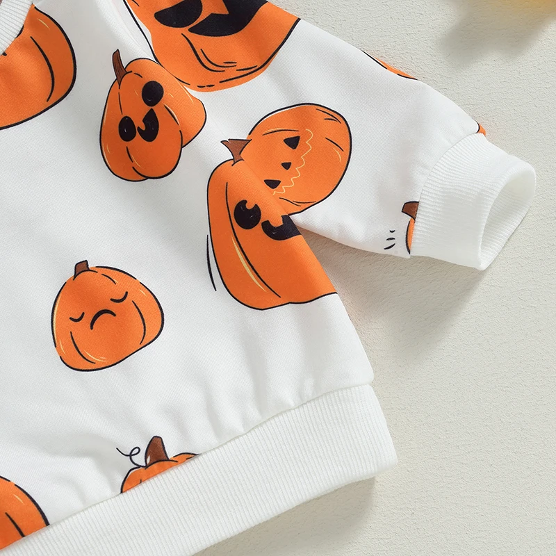 

Newborn Halloween Pants Set Baby Boys Girls Pumpkin Print Sweatshirt and Elastic Waist Pants Outfits Toddler Suits