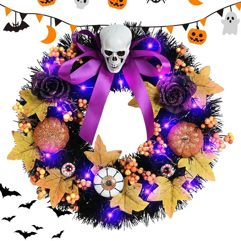 

Trending Halloween Wreath New Spooky Design Skull Wreath Creative LED Lights Black Branch Wreath Decors Nigh Festive Decorations