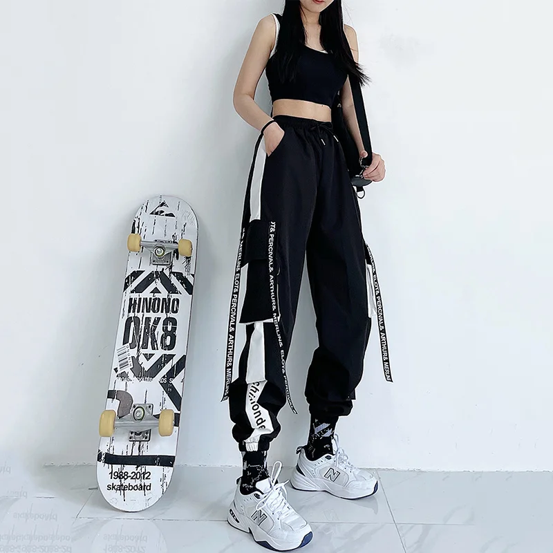 capri leggings Big Pocket Patchwork Frenulum Elastic Waist Cargo Pants Punk Casual Spring Fashion Hip Hop Streetwear Woman Pant plus size clothing