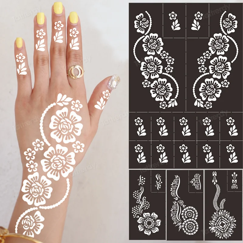 16Pcs/Set Henna Tattoo Stencils for Women/Girl Body Painting, Hand/Foot  Tattoo Kit New Designs Temporary Tattoo Templates - AliExpress