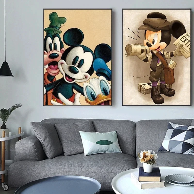 Disney Cartoon Figure Canvas Painting Mickey Mouse and Donald Duck Wall Art Posters and Prints for Kids Room Nursery Decor