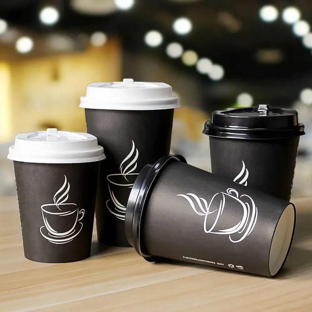 Disposable Thickened Paper Cups Heat Resistant Anti-scalding Hot Beverages Coffee Tea Lid Disposable Paper Cups