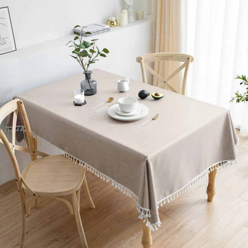 

F-68 tassel tablecloth, light luxury style, solid color coffee table cloth, waterproof and dustproof cotton and linen tableclo