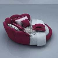 Lit double européen moderne pour adultes, lit rond italien de taille Queen, en tissu, meubles de luxe pour salon 3