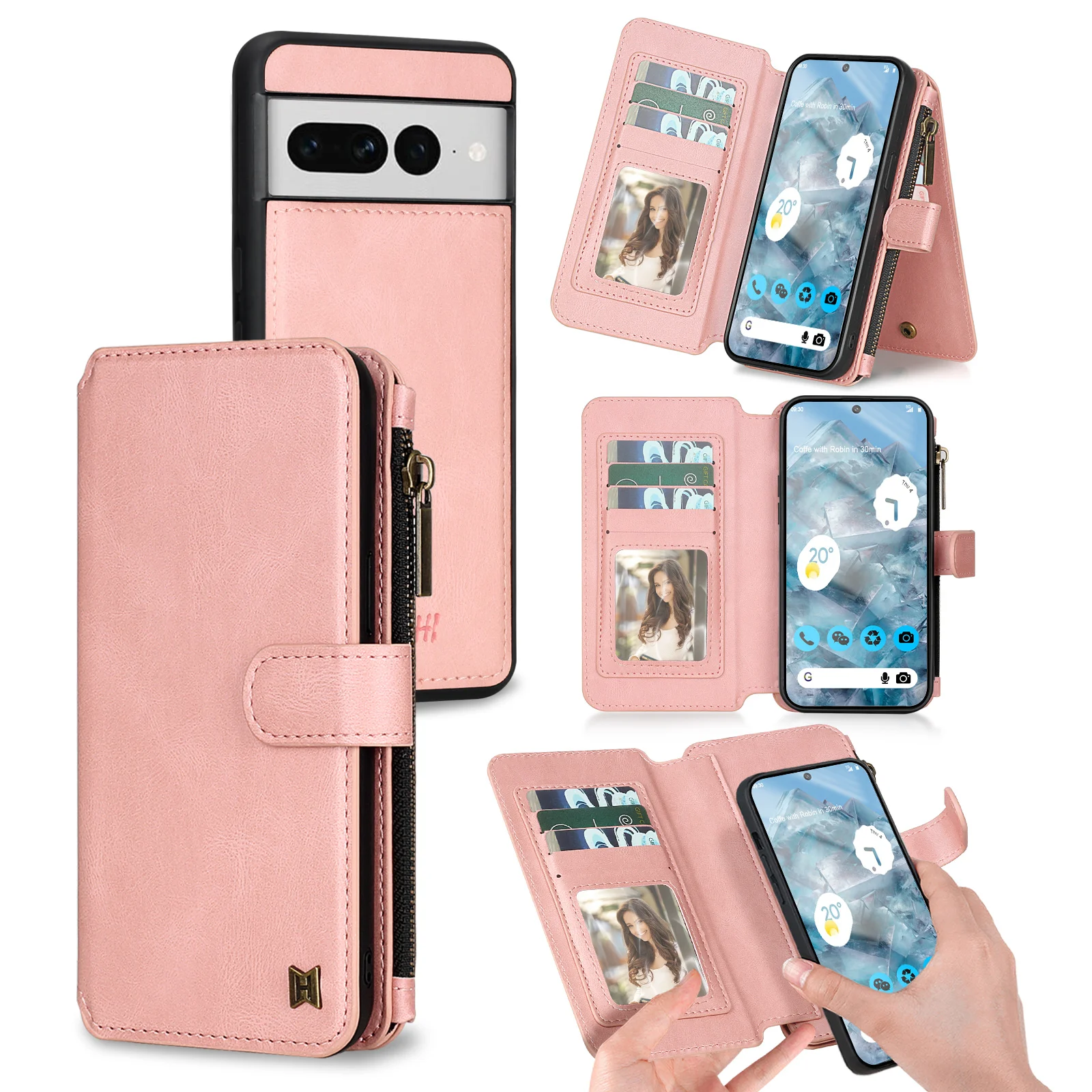 Luxury Detachable Wallet PU Leather Case with Zipper and Multi-Card Holder