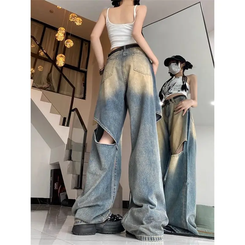 Deeptown Y2k Vintage Oversized Cargo Jeans Woman Streetwear Gyaru Grunge Wide Denim Pants Harajuku Korean Fashion Trousers Loose