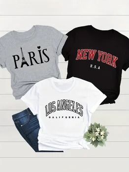 Women's Letter Print Casual Short Sleeve T-shirt for Spring & Summer - Image 1