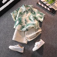 Children's short-sleeved shirt summer beach seaside boys flower shirt baby summer top boys shorts set 1
