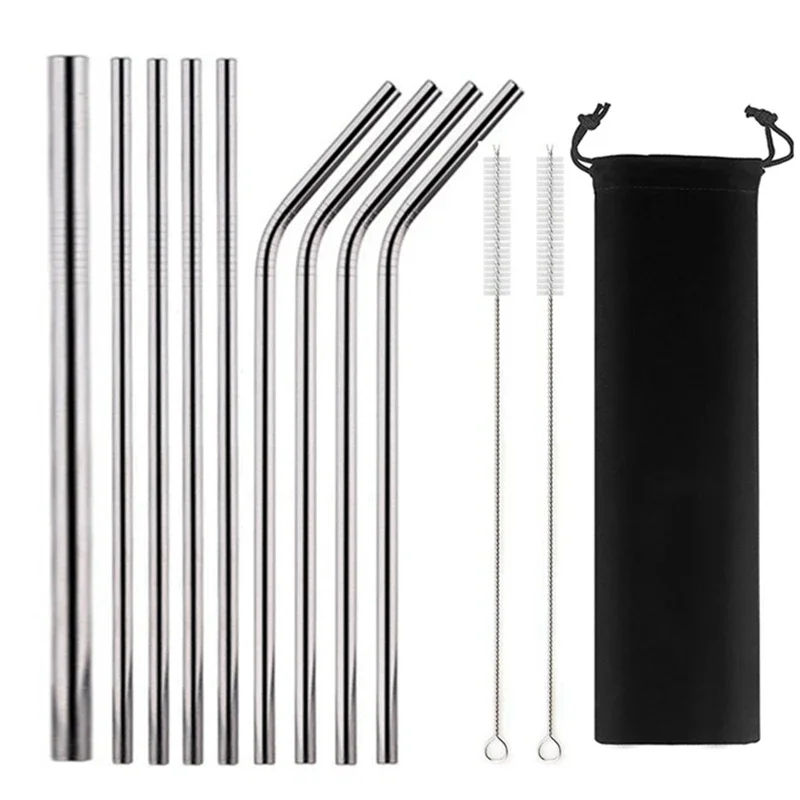 Eco-Friendly Stainless Steel Reusable Straw Set with Cleaning Brushes