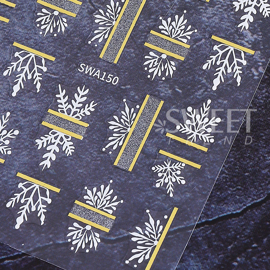 2pcs Christmas Snowflake Nail Art Stickers 3D Gold Line Lace Snowflake French Design Nail Slider Decals DIY Manicure Decoration