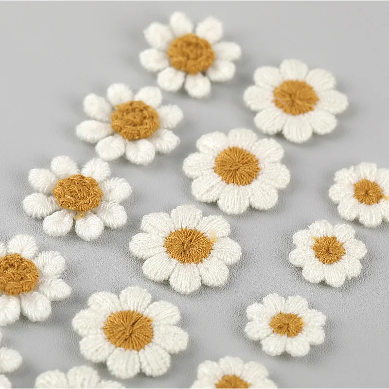 15PCS White Double Layer Daisy Small Flower Applique Flower Patch Motif Veil Bodice DIY Jewelry Cloth Stickers Accessorie self adhesive patches embroidery cloth patches