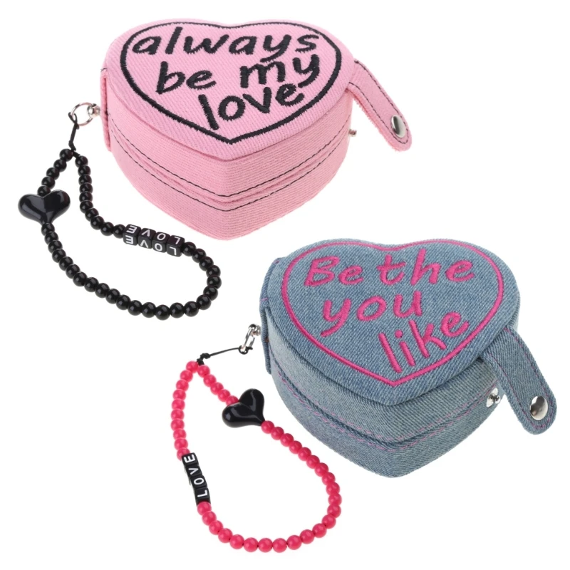 

Jewelry Case Heart Cake Shaped Jewelry Storage Box Denims Material Suitable for Home Organization and Traveling