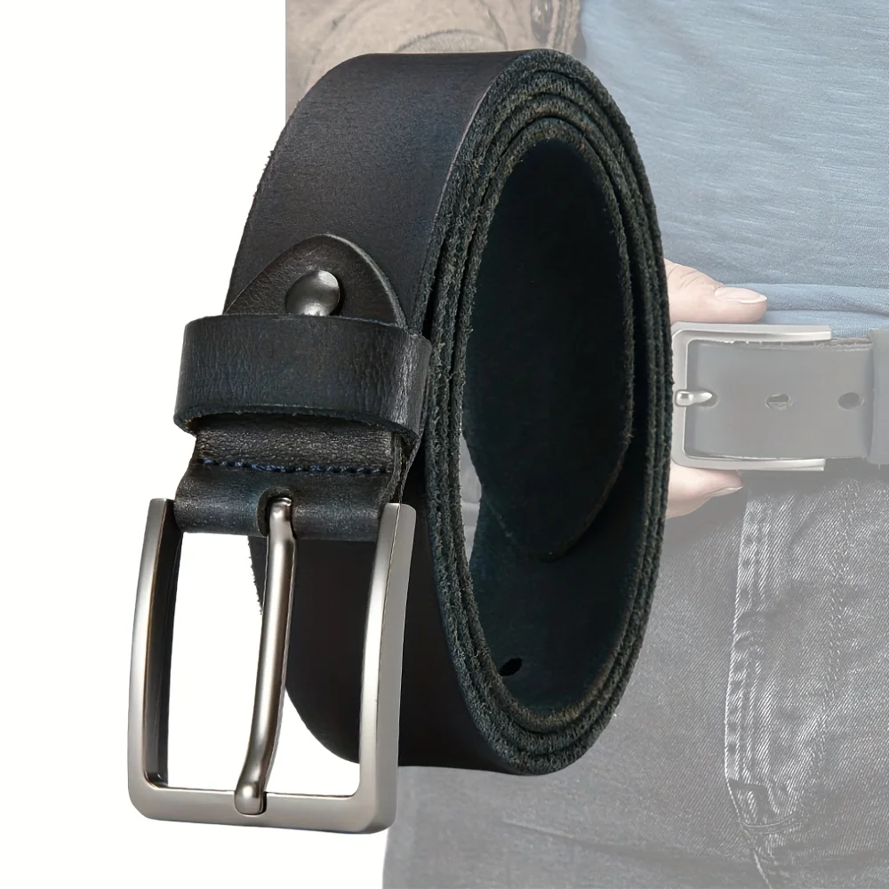 Men's Durable Genuine Leather Belt with Adjustable Pin Buckle for Business & Casual Wear