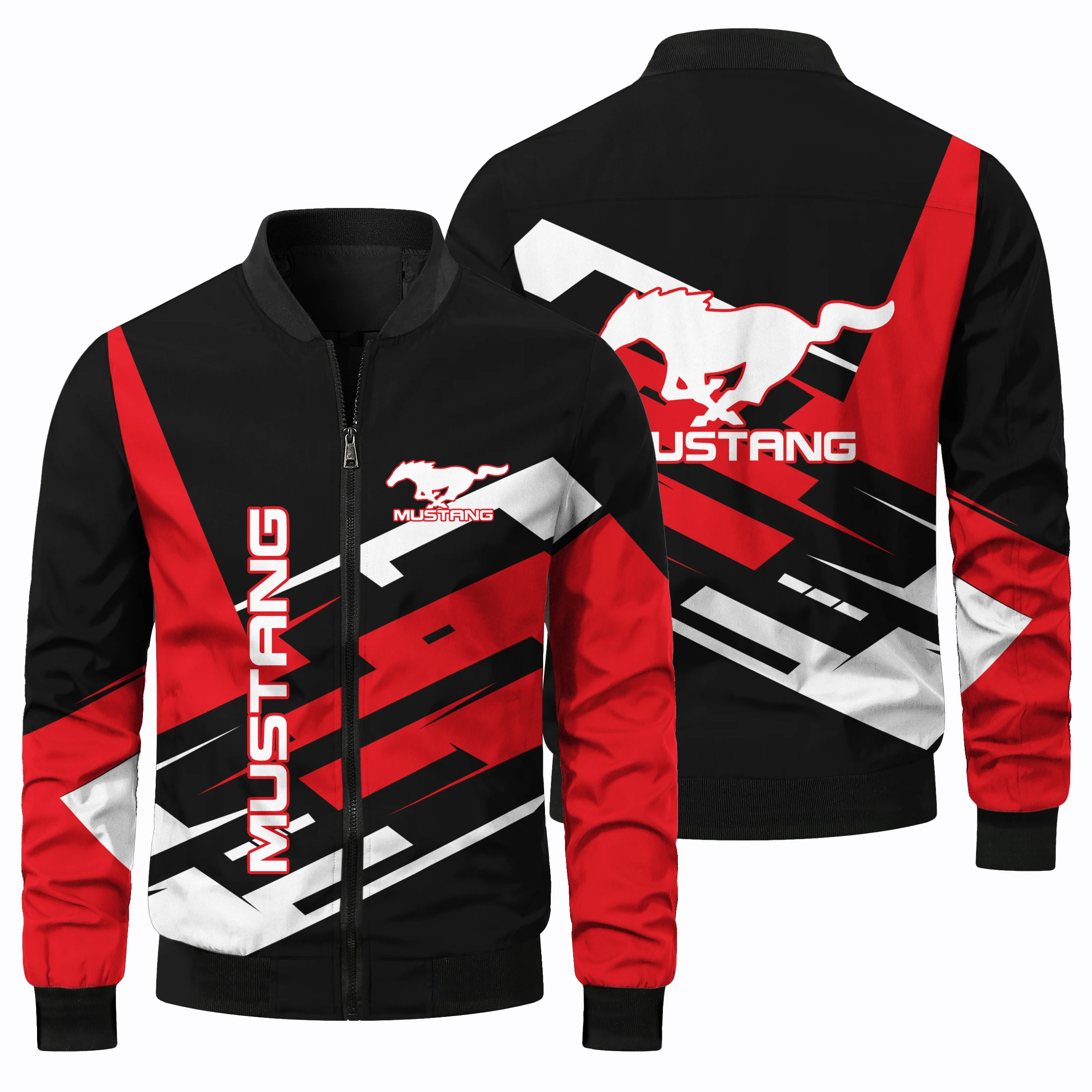 thumbnail image 1 of Chaqueta con estampado 3D de Mustang para carreras, con cremallera en la parte superior, ropa de ciclismo todoterreno para uso diario y al aire libre, chaqueta informal con cuello redondo, 1 of 4