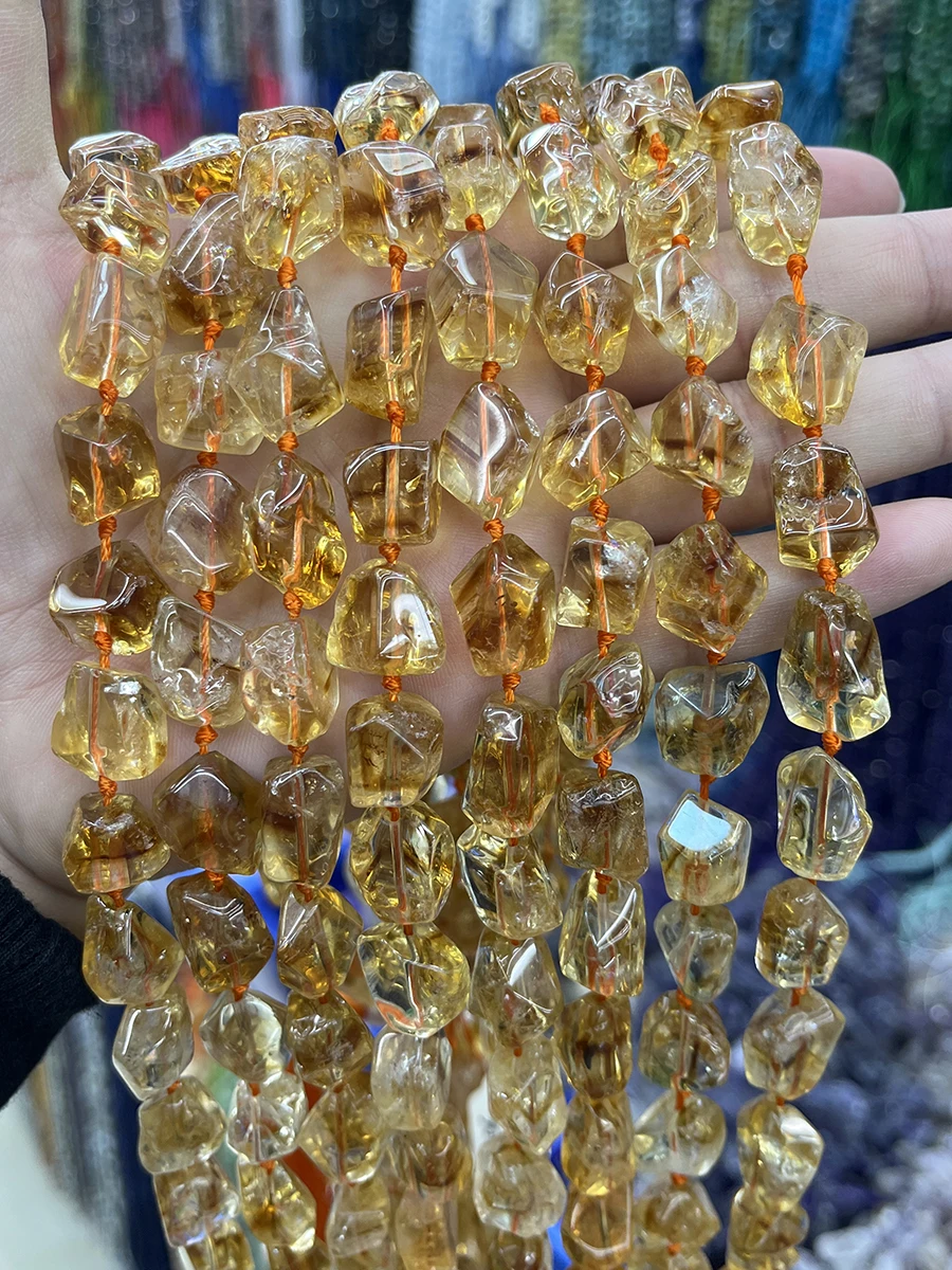 

Natural Citrine Crystal Conformal Irregular Rough Faceted Loose For Jewelry Making DIY Necklace Bracelet 15''12x15mm