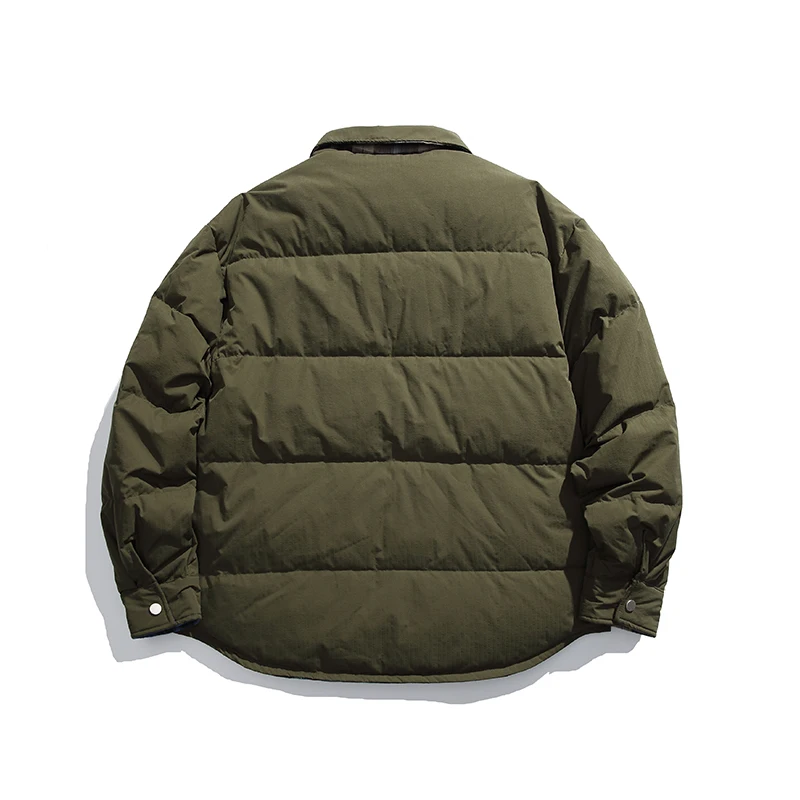 2024 Winter Men Streetwear Fashion Loose Casual Outdoor Duck Down Cargo Shirt Style Parkas Jacket Cityboy Warm Coat Outerwear 2