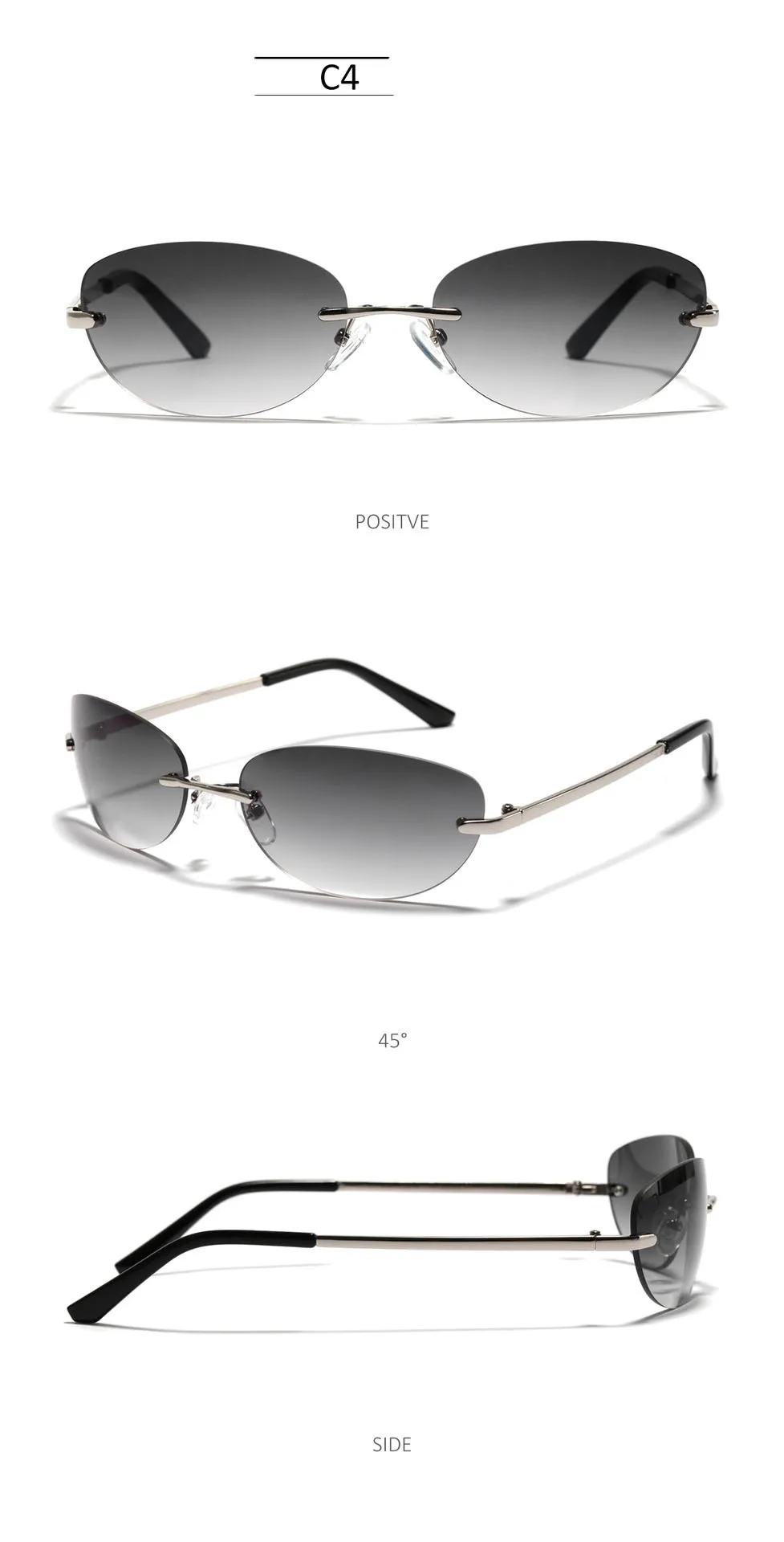 Women's Oval Gradient Sunglasses Y2k Style Rimless Sun Glasses_voghion.com