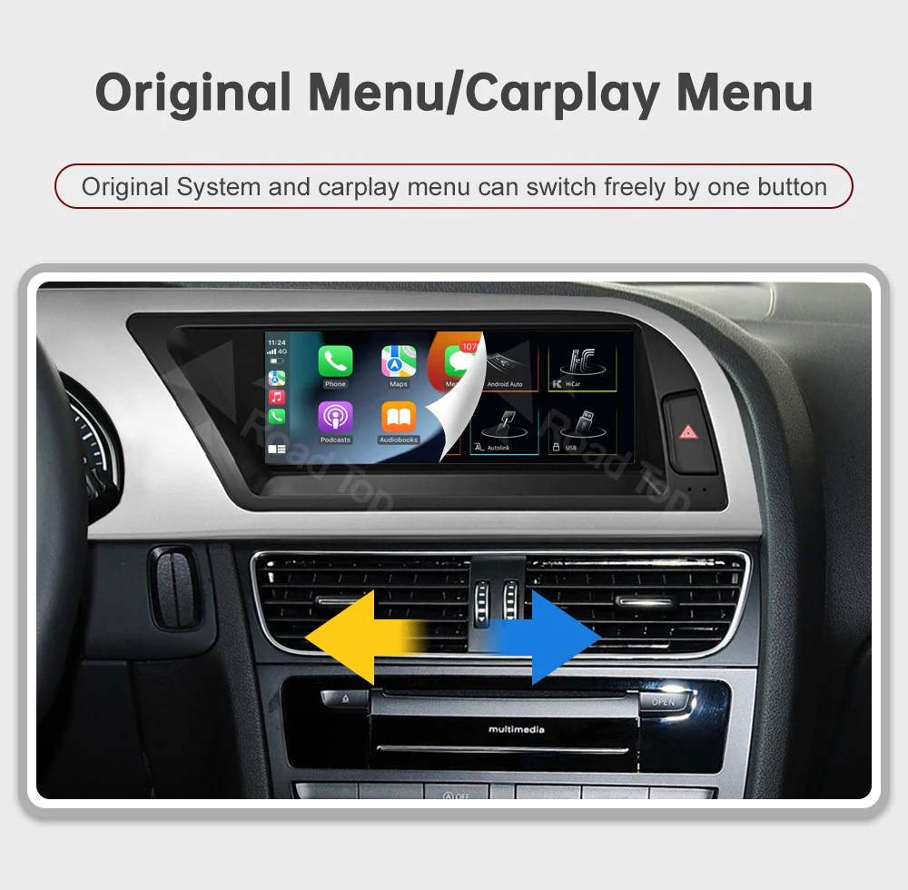 RoadTop 8,9 Zoll 12,3 Zoll Wireless CarPlay Multimedia-Bildschirm Android Auto Linux Bildschirm für Audi A5 2008-2016 3G MMI Airplay Autolink – Detail 10