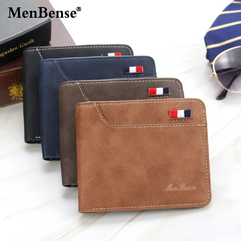 

MenBense Men Short Wallets Bifold Patchwork Card Holder Money Bags Clutch Handbag PU Leather Vintage Male Purse For Gift