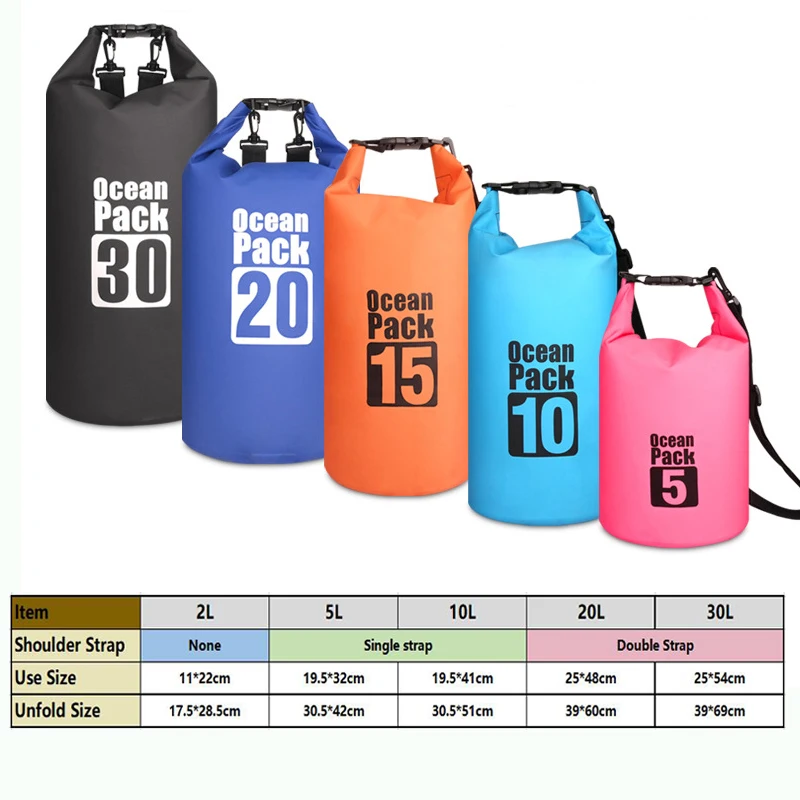 Waterproof Dry Bag PVC Waterproof Bag Outdoor Diving Compression Storage For Man Women Swimming Rafting Kayak 2L 5L 10L 20L