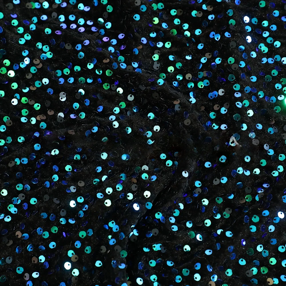 Vibrant Multicolor Sequined Embroidered Velvet Fabric