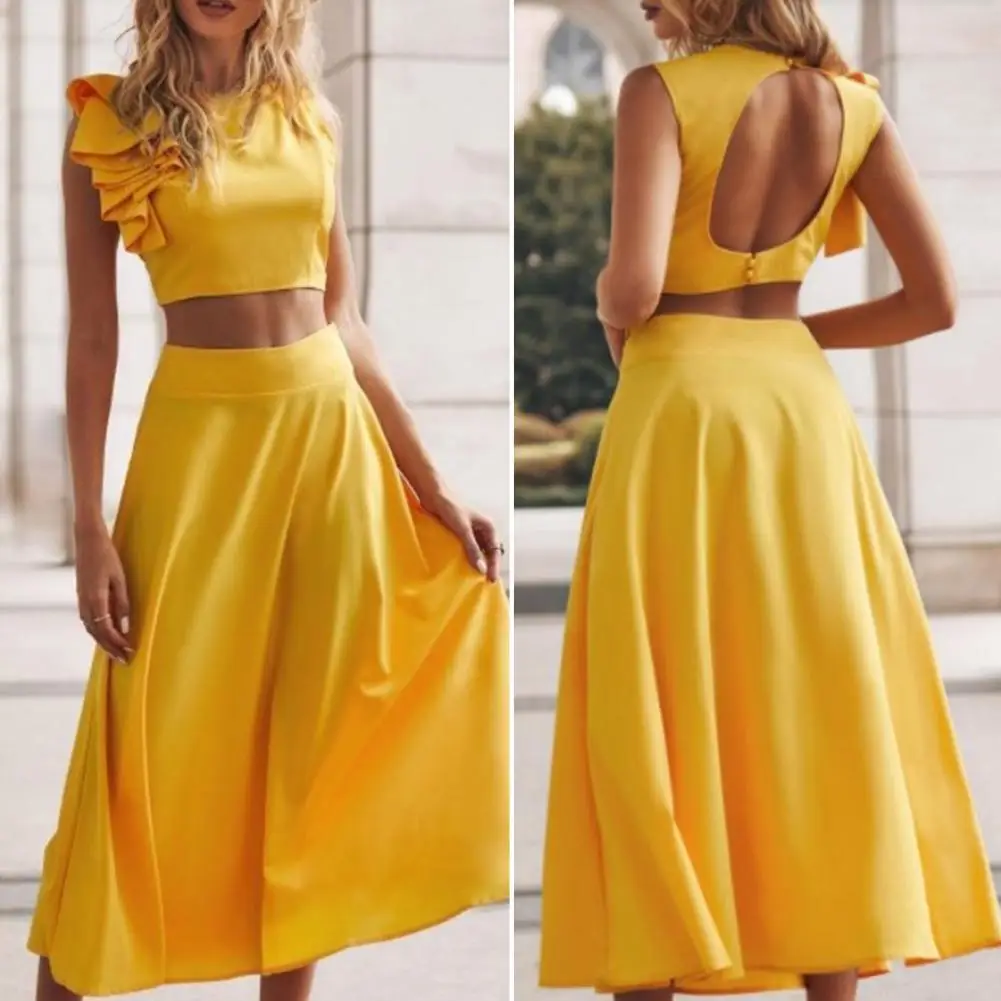 Summer Long Dress Sets Women Two Piece Set Holiday Sexy Tops And Yellow Skirt Suit Boho Off Shoulder Dress Vestido De Mujer