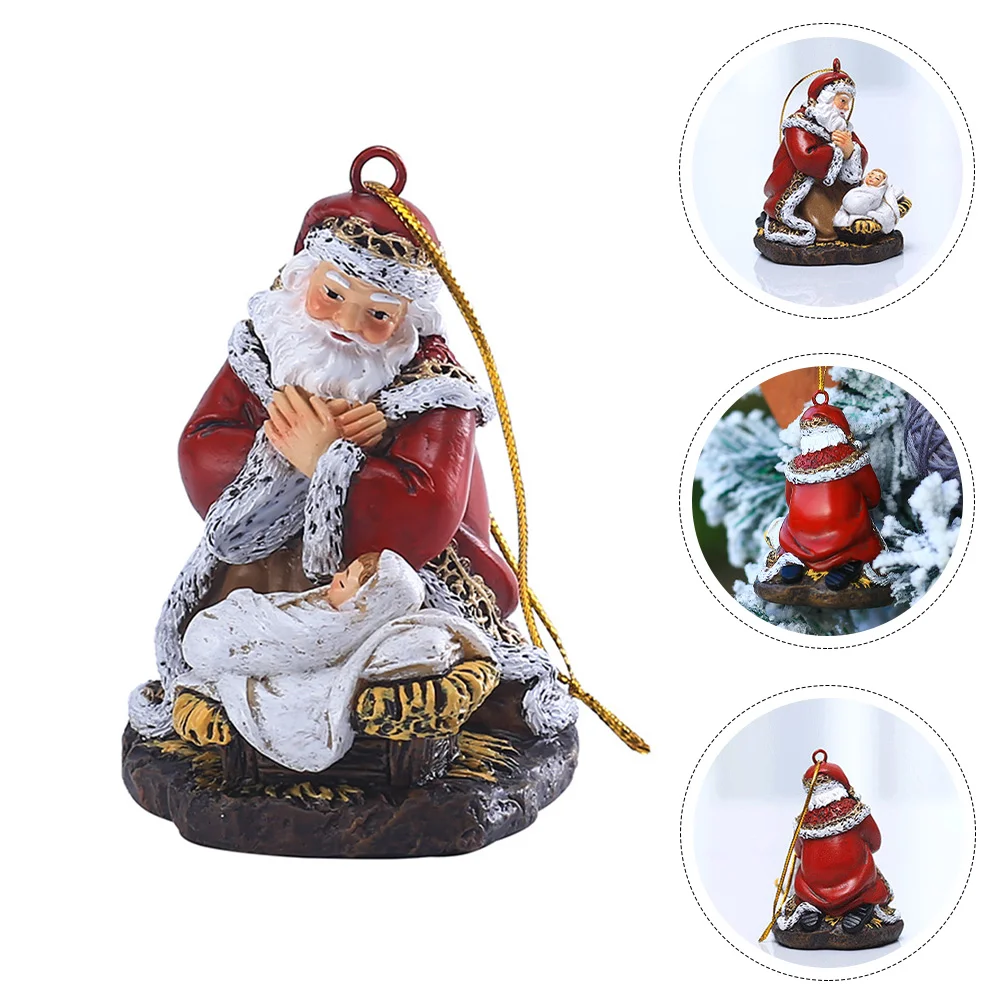

Resin Santa Claus Figure Mini Hugging Baby Statue Christmas Tree Hanging Pendant Christmas Party Decoration