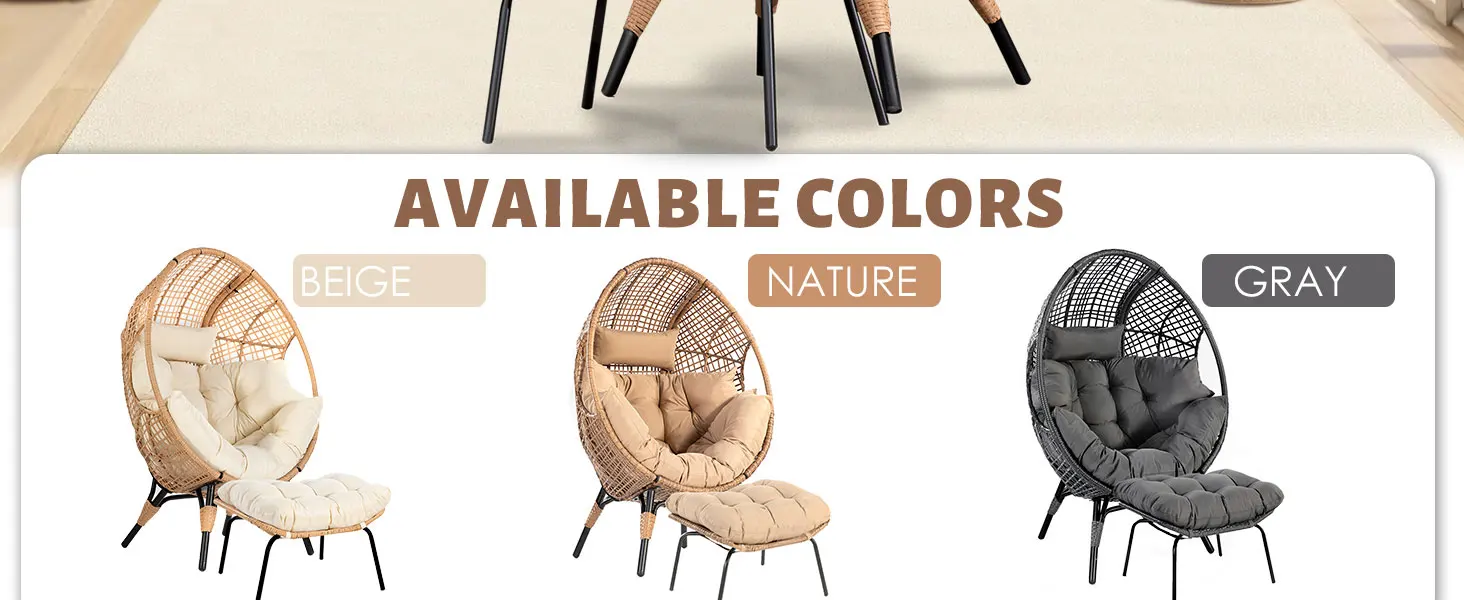 Wicker Patio Egg Chairs with Ottoman for Indoor Bedroom Outside Porch Deck Backyard Garden