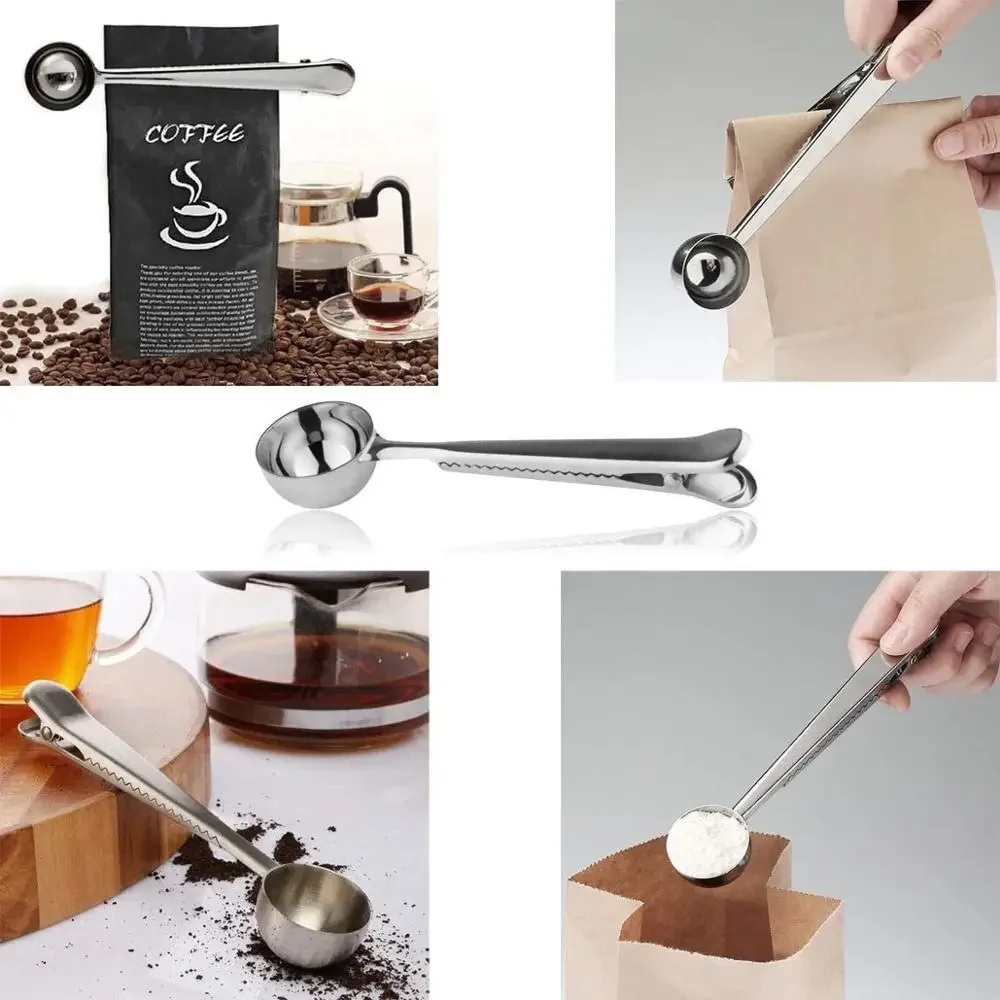 

Two-in-one Stainless Steel Coffee Spoon Measuring Spoon Milk Powder Spoon With Seal Clip Kitchen Baking Scale Spoon Accessories