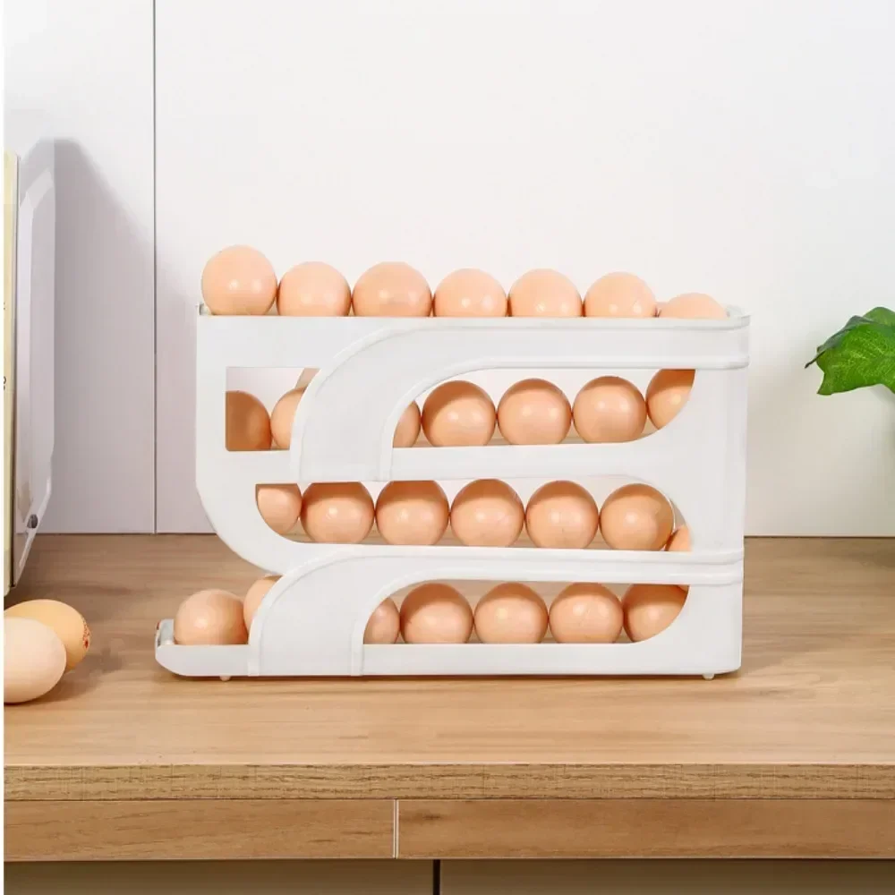Large Capacity Automatic Egg Roller Household Four Tier Refrigerator Egg Storage Box Space Saving Kitchen Dedicated egg storage box,egg roller