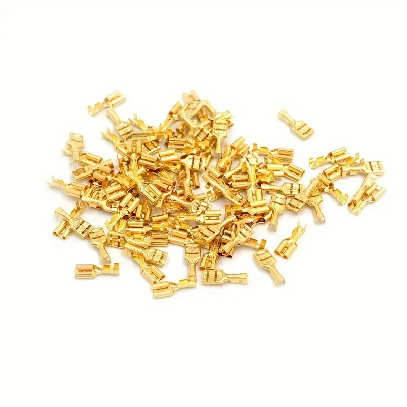 100pcs 6.3mm Golden Brass Car Speaker Female Shovel-shaped Terminal Wire Connector