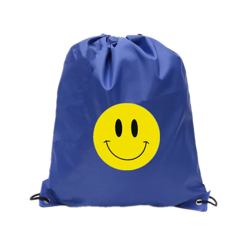 

Big Blue Smiley Oxford Cloth Bundle Pocket Swim Bag Drawstring Outdoor Backpack Bag for Student Training Advertising Backpack
