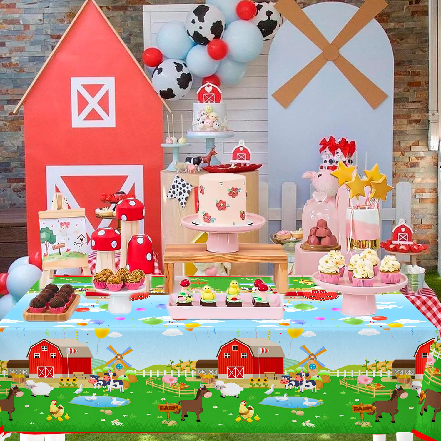 Farm Birthday Tablecloth, 3pcs Farm Animal Tablecloth-Theme Tablecloth, Animal Tablecloth & Birthday