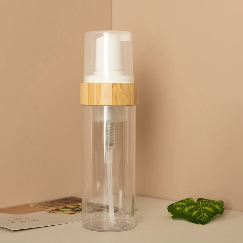 150ml Refillable Bamboo Foam Pump Bottle - Travel Size Empty Dispenser For Face Cleaner Shampoo Hand Sanitizer Cosmetic Soap
