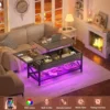 Coffee Table, Lift Top Coffee Table with Storage, LED Light & Power Outlet & Hidden Compartment, Retro Center Table ，Black Oak 2
