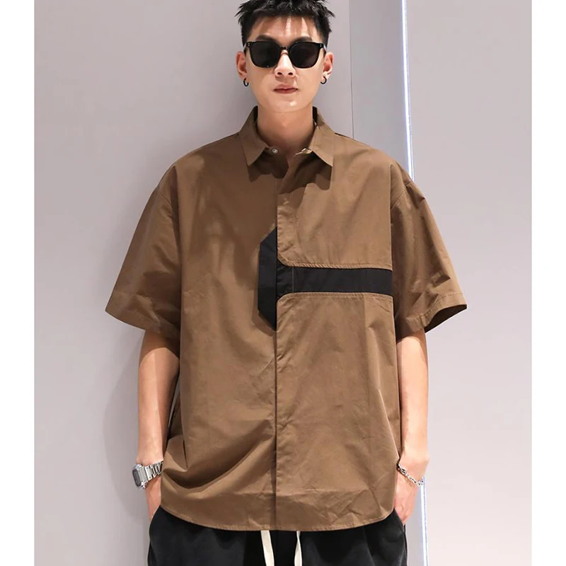 

Fashion Lapel Button Spliced Short Sleeve Casual Shirts Men's Clothing 2024 Summer New Loose All-match Tops Young Style Shirts